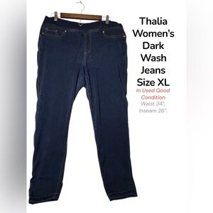 Thalia Women’s Dark Wash Straight Leg Jeans XL | Stretch Waist | Casual Comfort